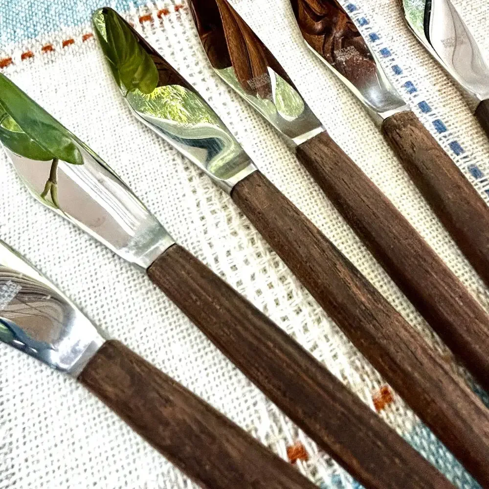 Set of 6 Vintage Butler England Butter Knives, Stainless Steel with Wood Handles